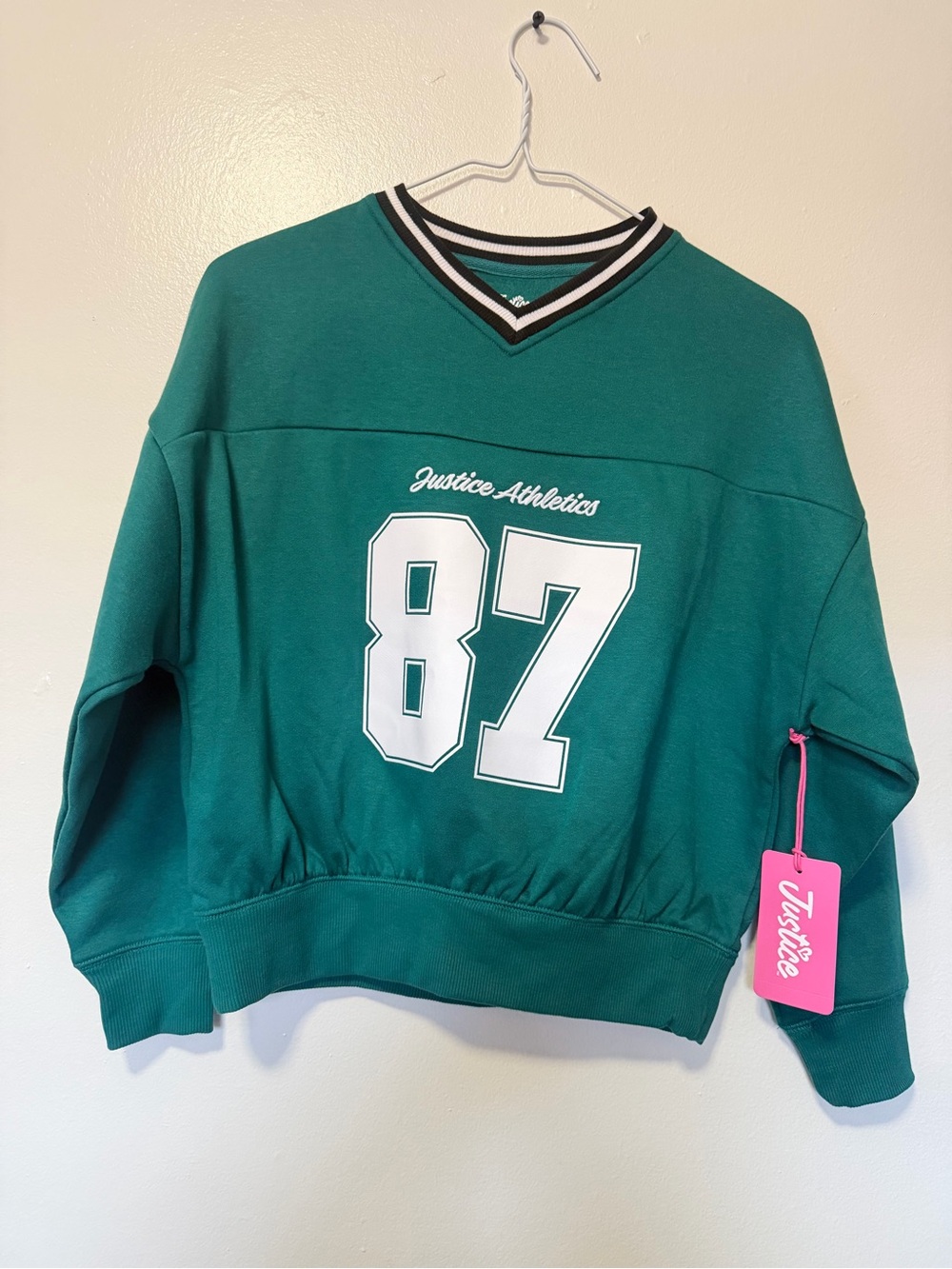 Justice Teal Green V-Neck '87 Athletic Sweater - Women's